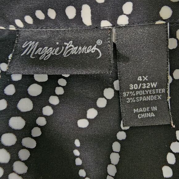 Maggie Barnes Top Womens Size 4X 30/32 Button 3/4 Sleeve Black White Polka Dots - Picture 9 of 10